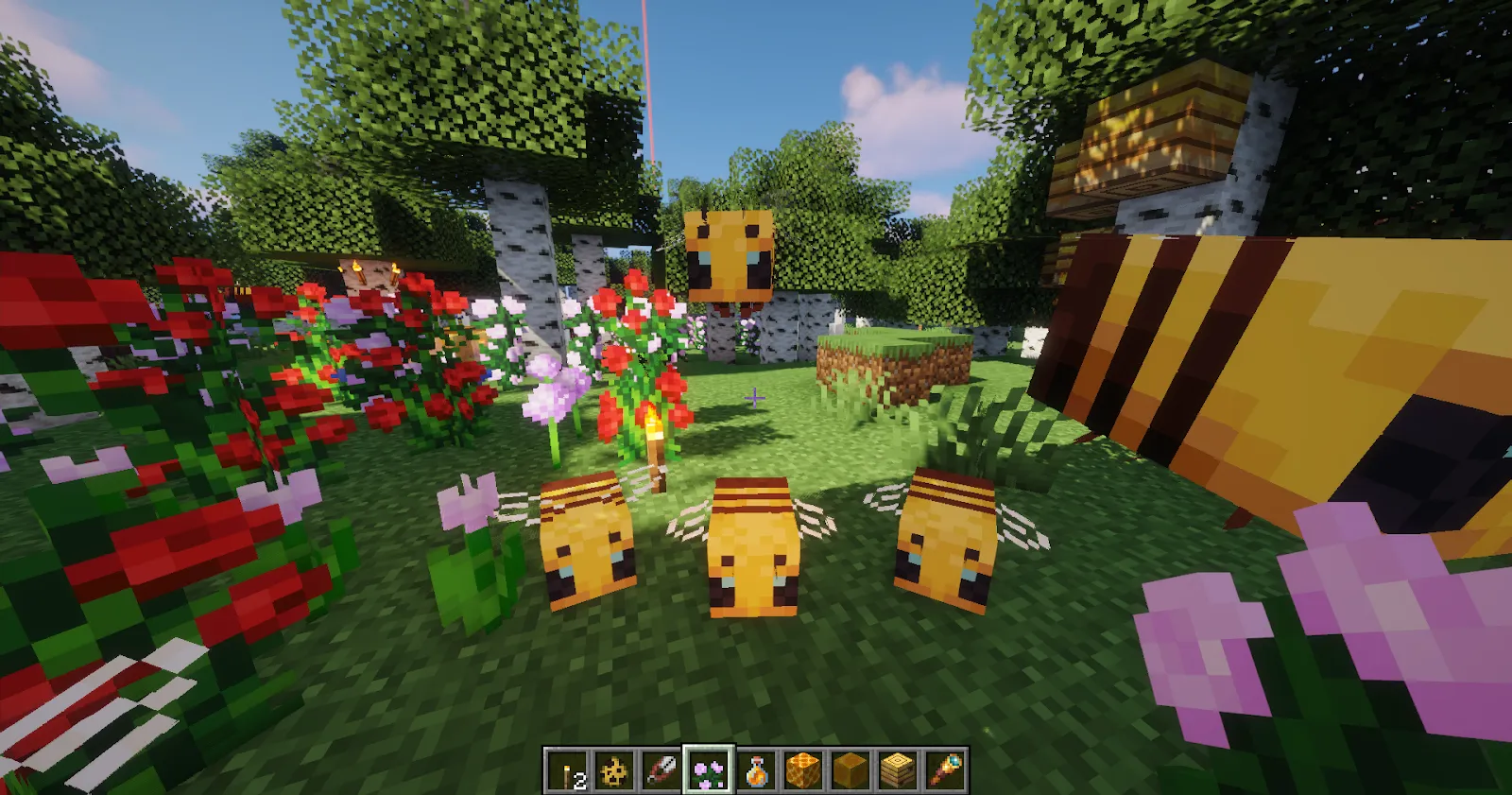 Leading Minecraft Bees with flowers