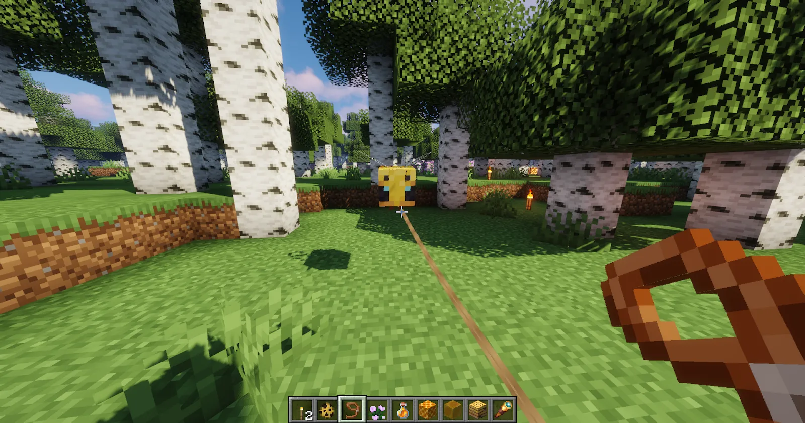 Using a lead on a Minecraft Bee