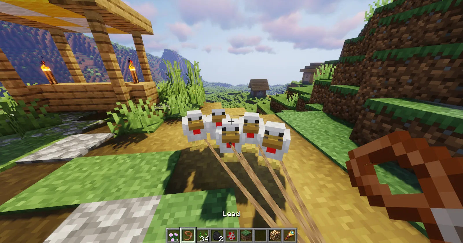Minecraft Chickens on leads