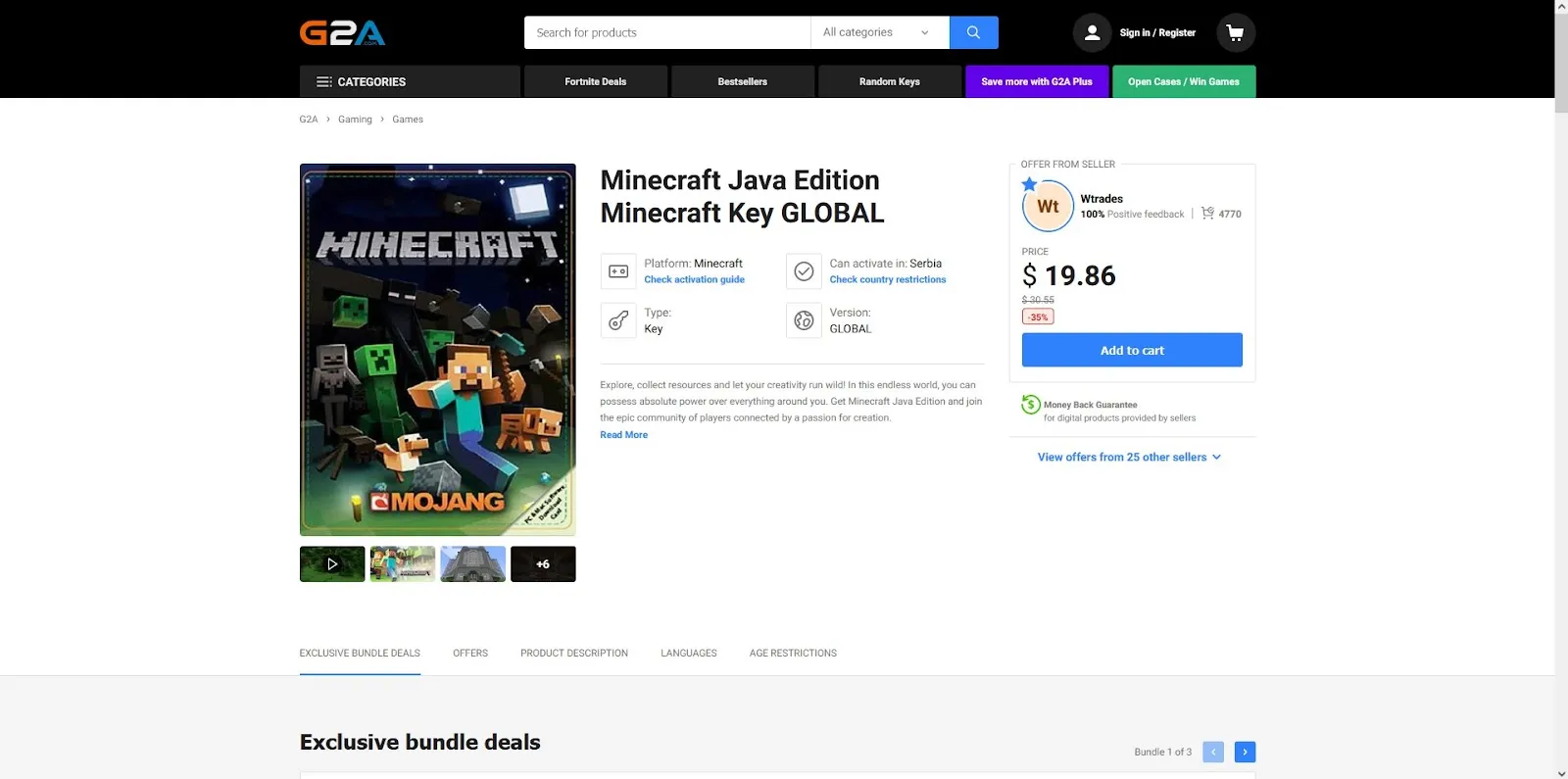 G2A Minecraft Java Edition Listing