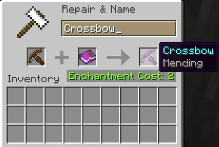 An image showing the mending enchantment on a crossbow in Minecraft