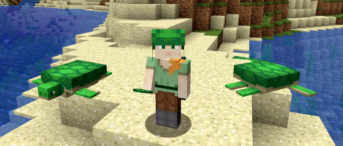 An image of a player wearing a turtle shell in Minecraft