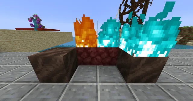 An image of soul fire and regular fire in Minecraft