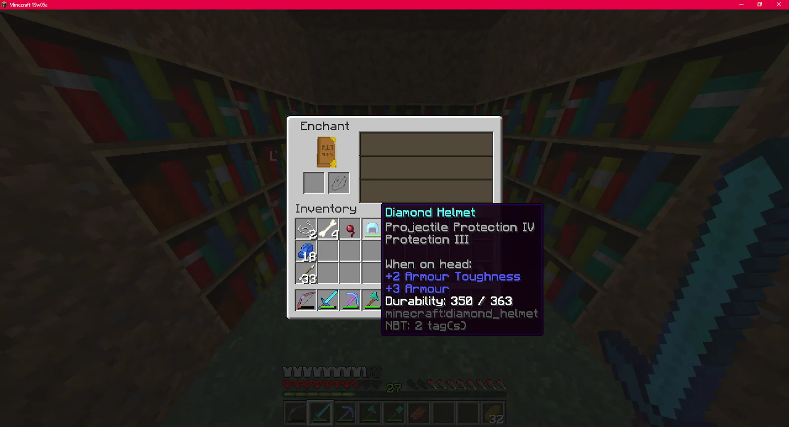 An image of a helmet in minecraft with the projectile protection enchantment
