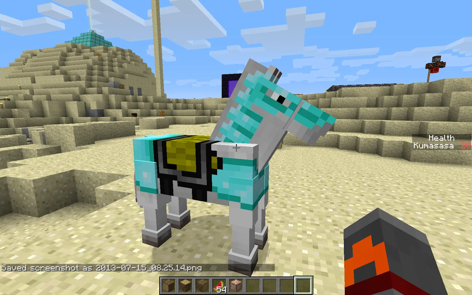 Image of a white horse wearing diamond armor