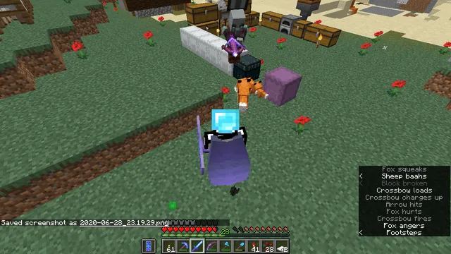 An image of a player and two tamed foxes attacking a pillager in Minecraft