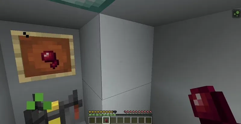 An image of spider eye in a frame on a wall in Minecraft