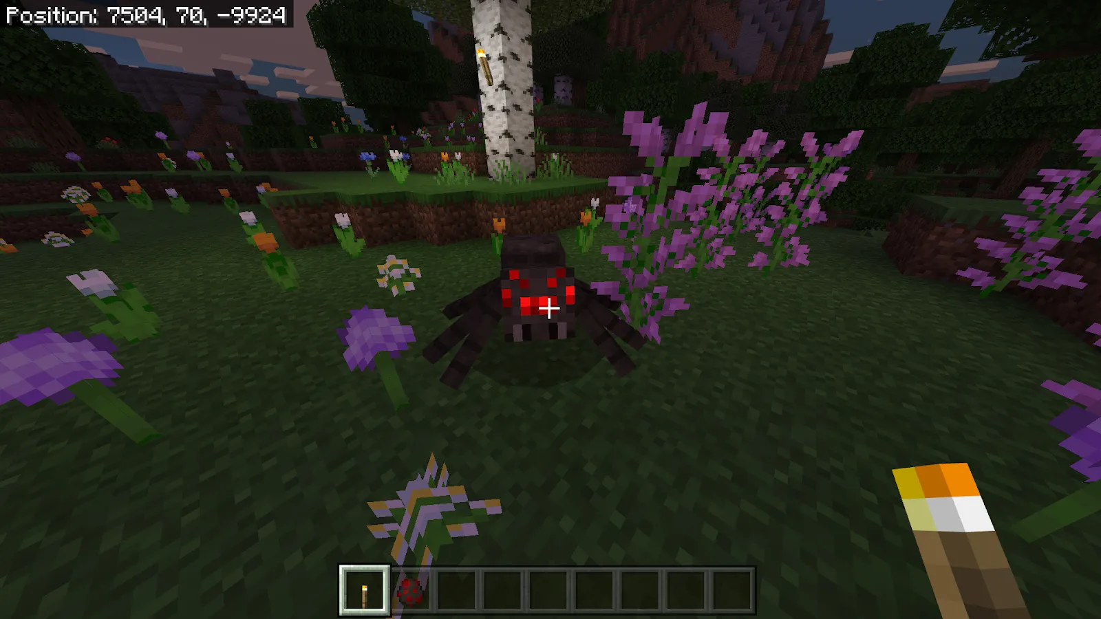 An image of a docile spider in twilight in Minecraft