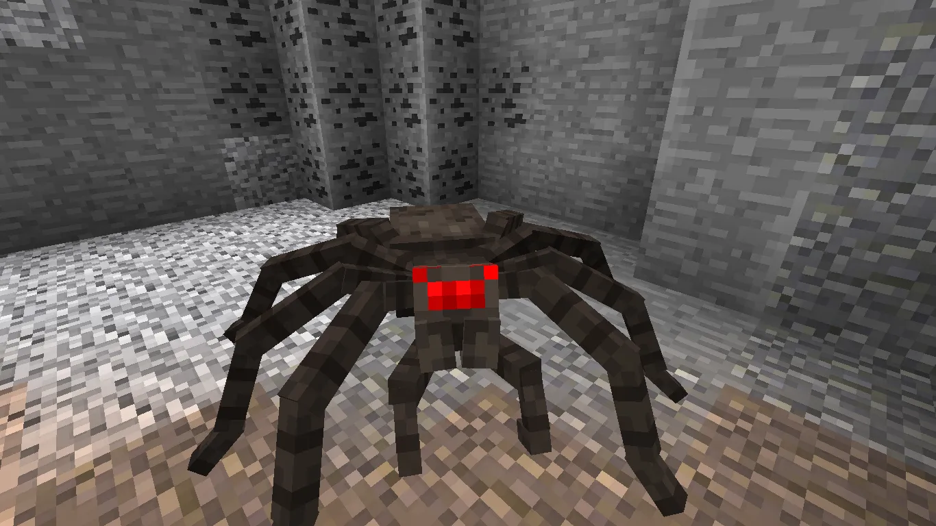 An Image of a docile spider in Minecraft