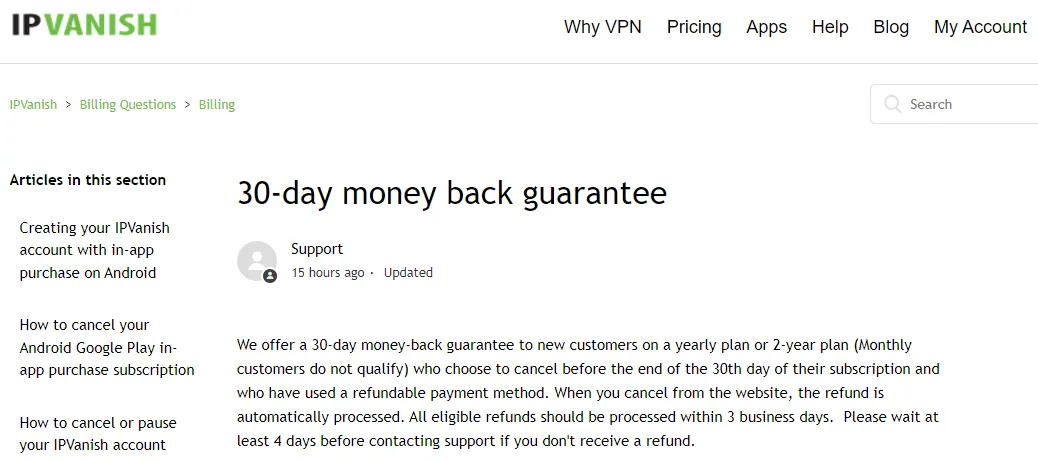 IPVanish 30-day money back