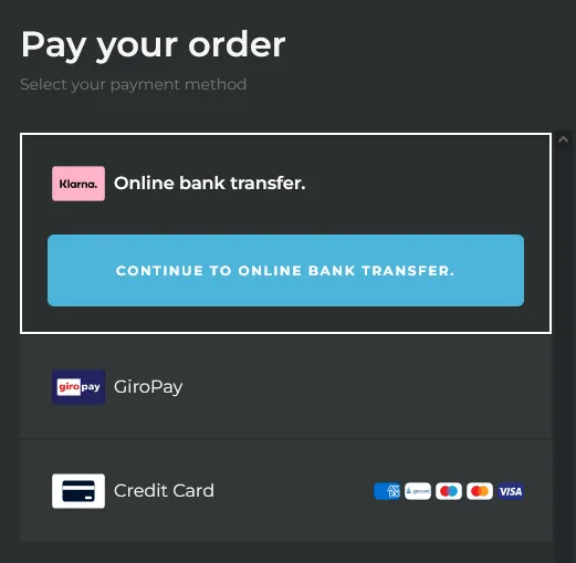 skinport paypal klarna credit card giropay