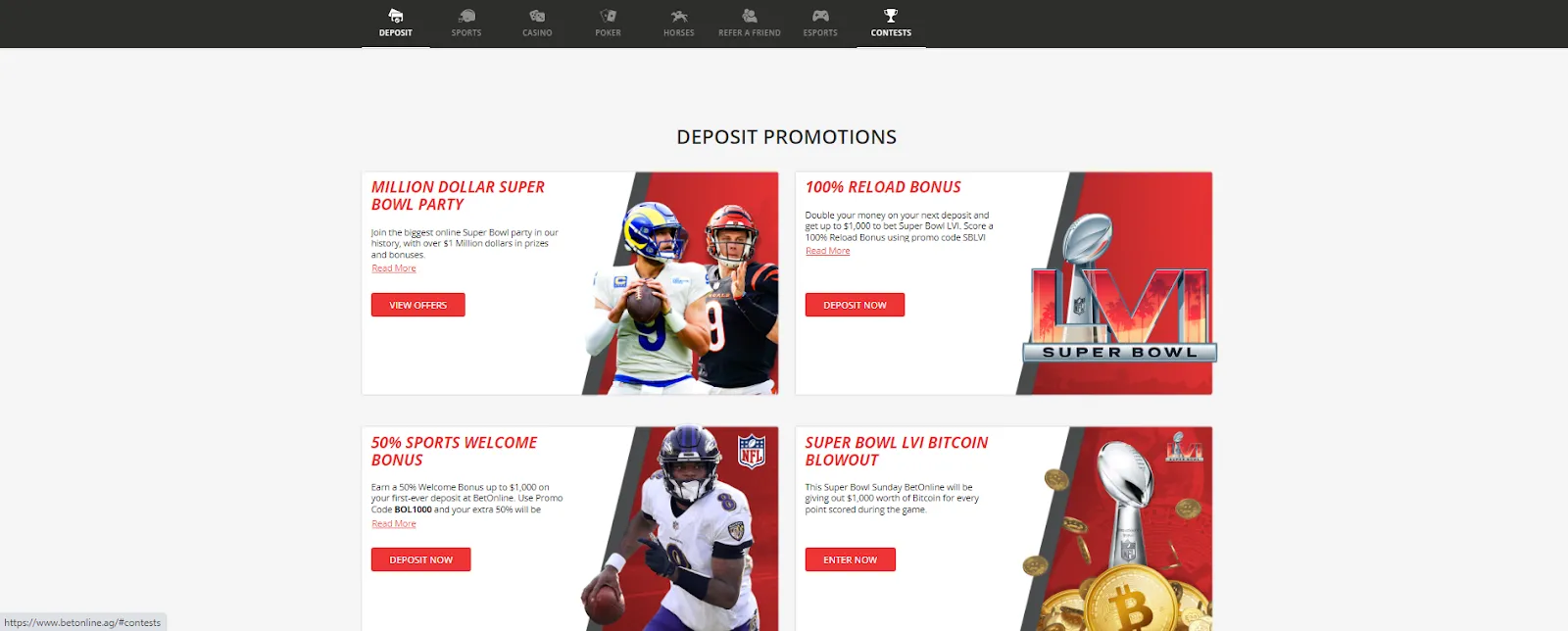 Selection of promotions on BetOnline.
