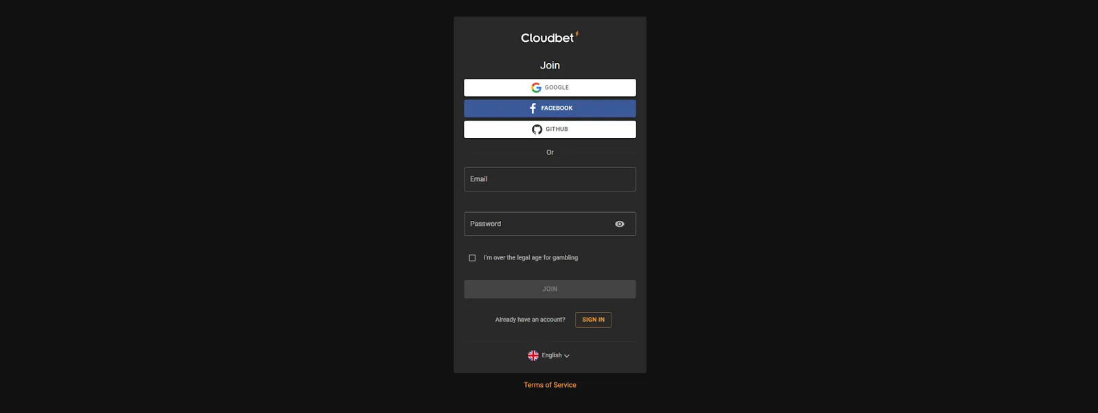 CloudBet register.
