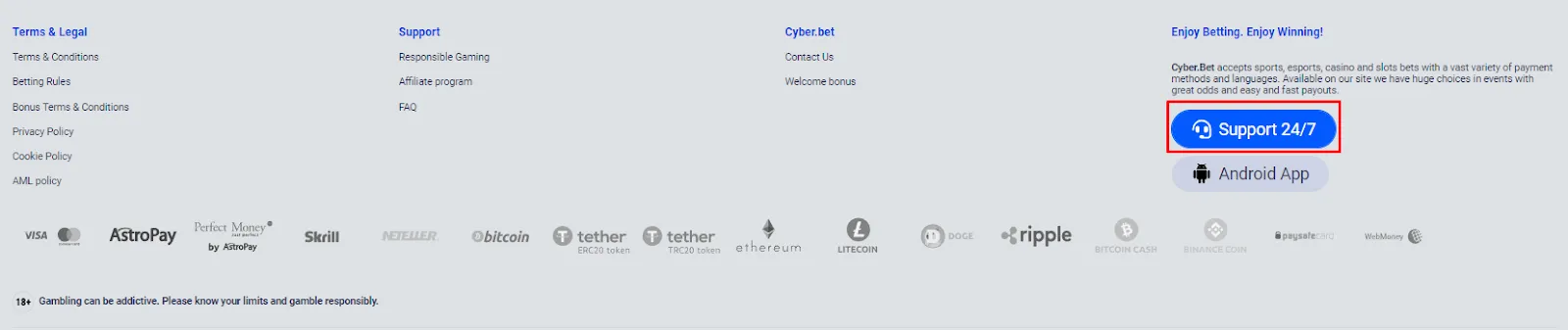 Cyber.Bet live chat.