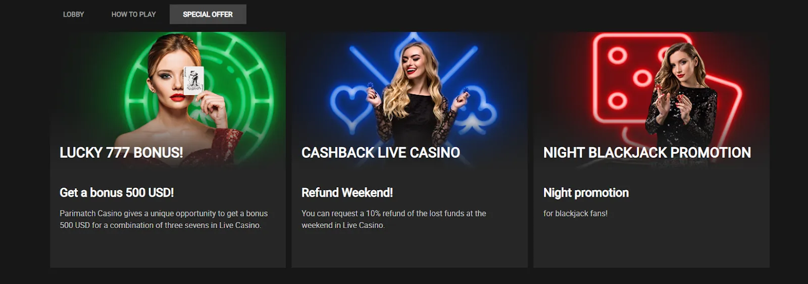 Parimatch live casino offer.