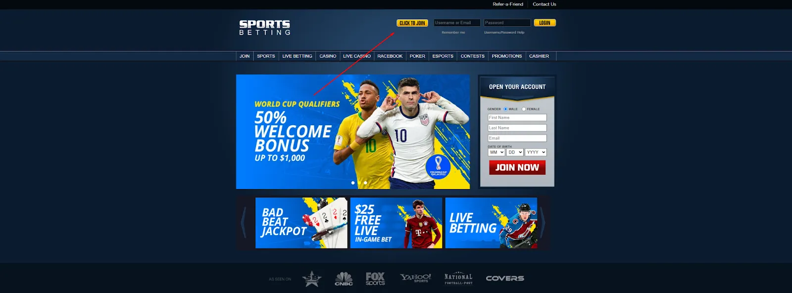 Sportsbetting join main page.