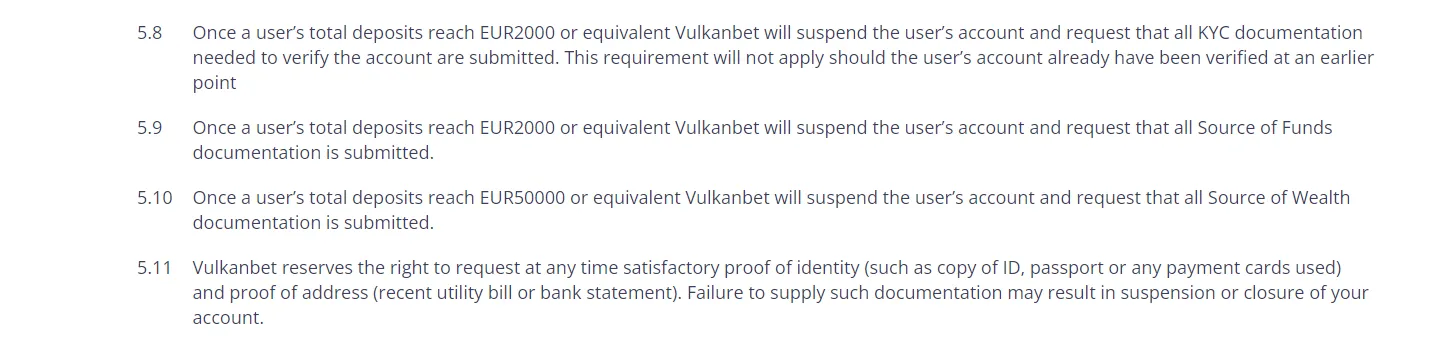 Vulkanbet banking terms.