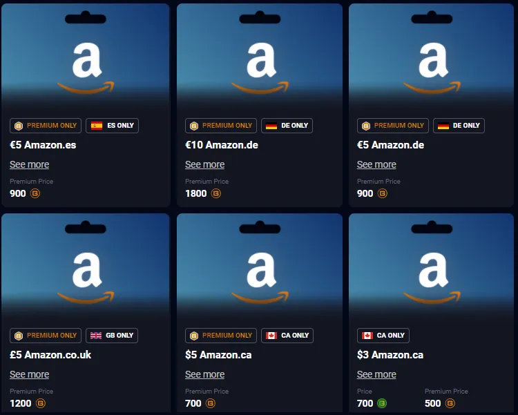 If you look closer, you'll notice that some of these gift cards are available for premium users only.