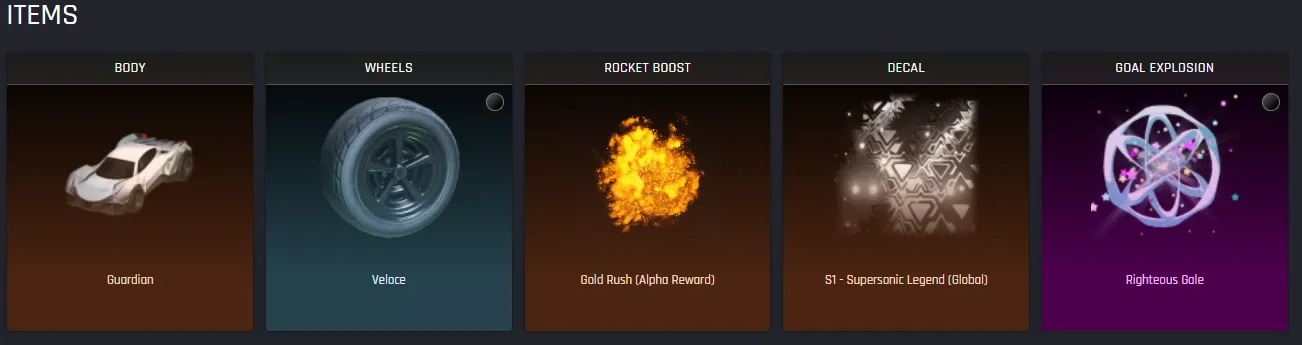 Guardian Rocket League Design Item List