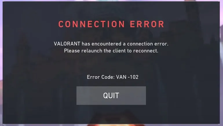 Valorant Error Code VAN 102