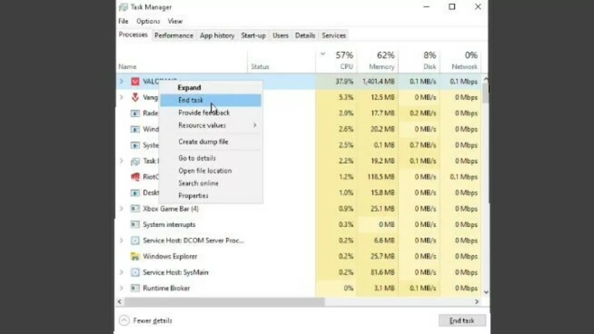 Valorant Riot Apps Task Manager Close