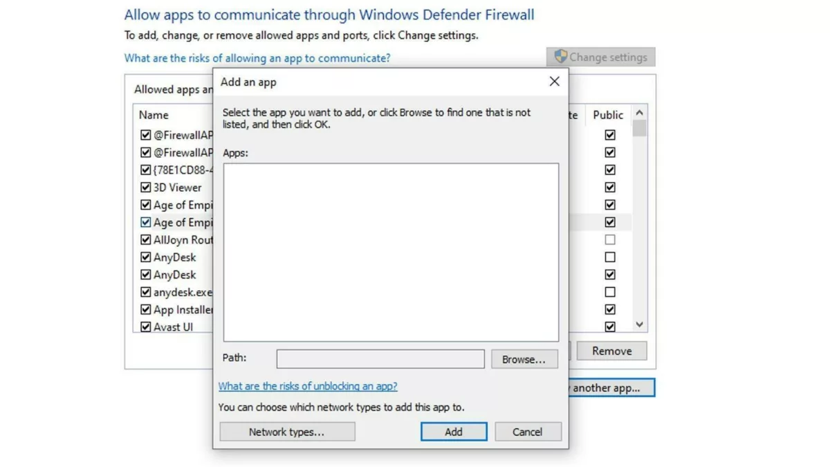 Windows Defender Firewall interface