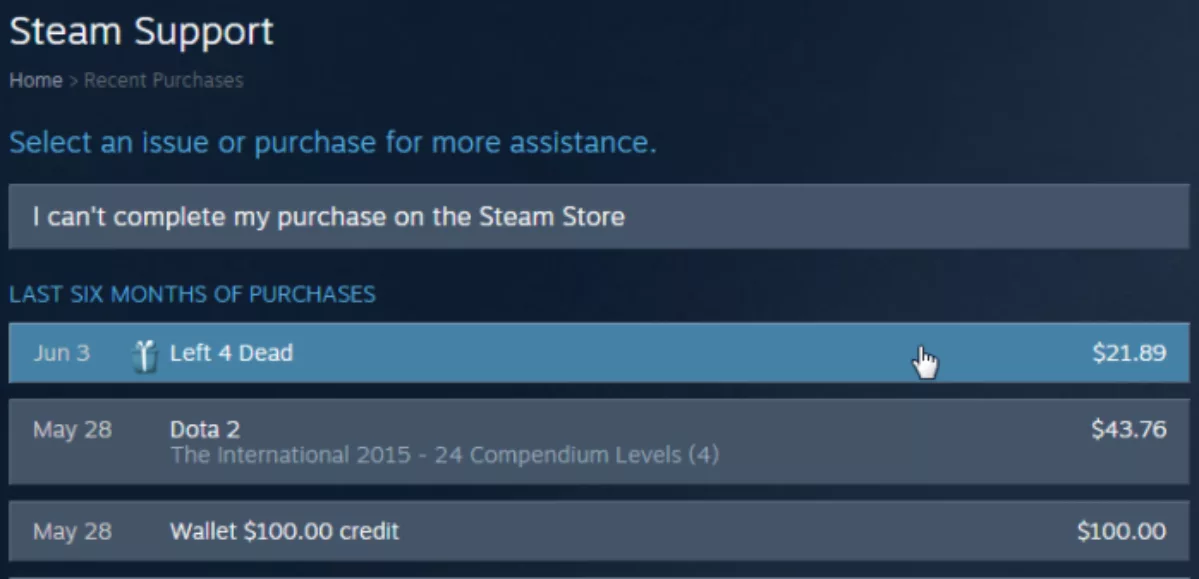 Steam Purchase game selection
